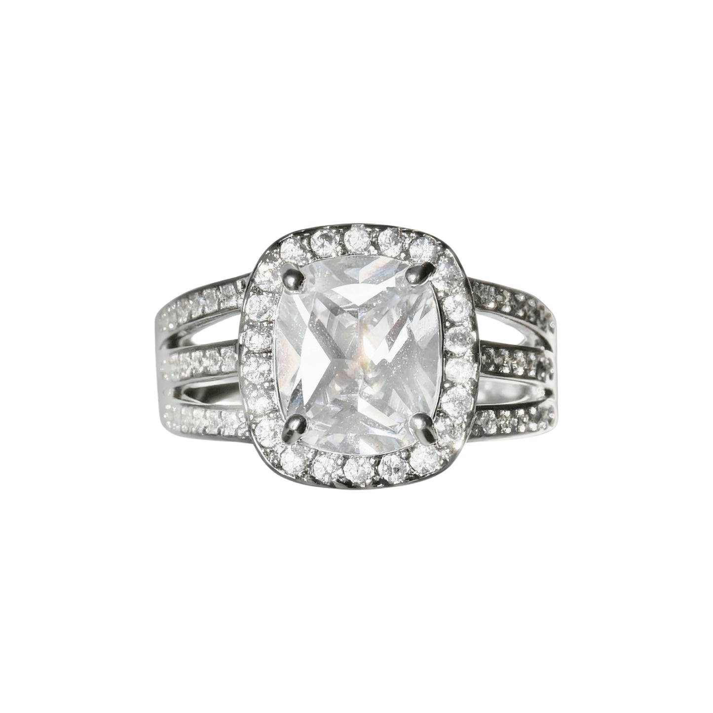 Square Halo Split Shank Ring