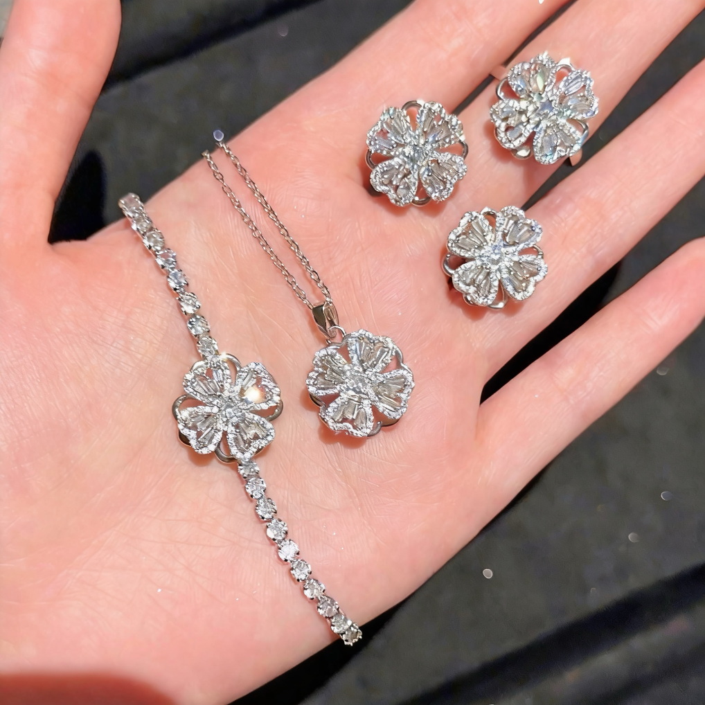 Diamond Clover Spinner Worry Stud Earrings