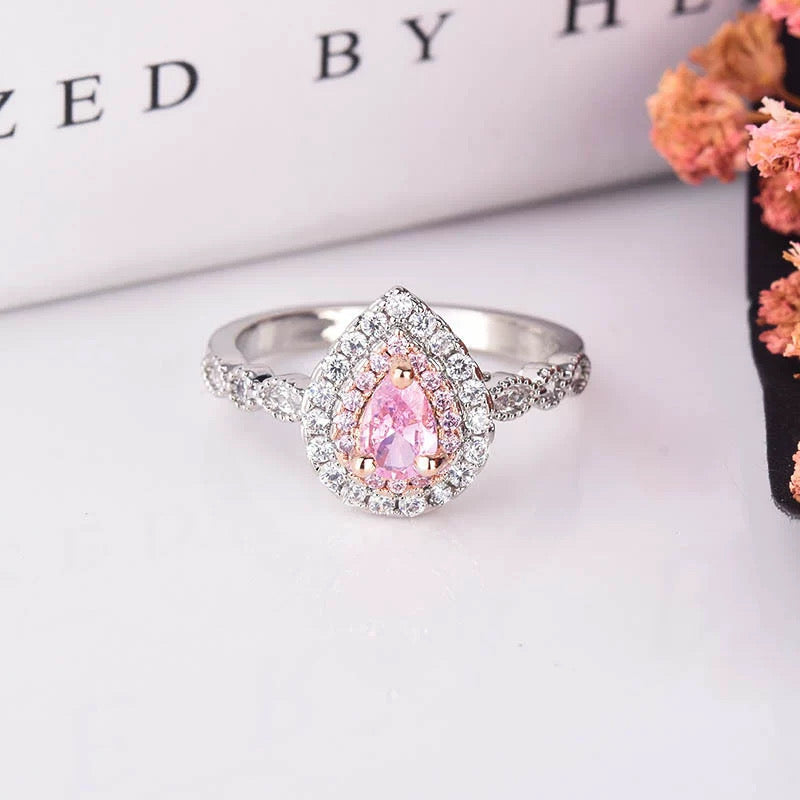 Pink Moissanite Double Halo Pavé Ring