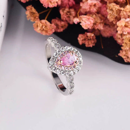 Pink Moissanite Double Halo Pavé Ring