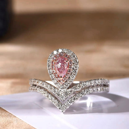 Tear Drop Double Halo Ring
