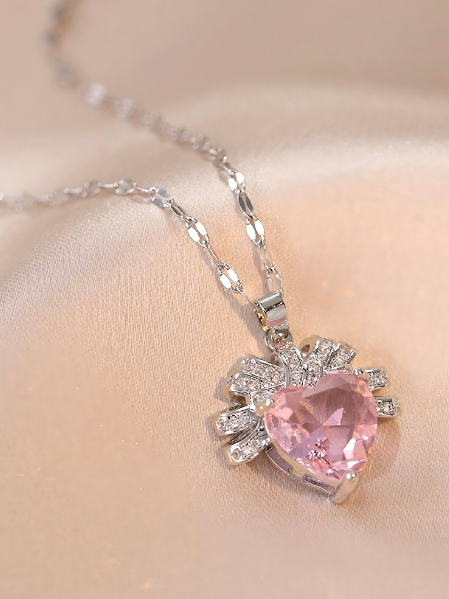 Heart and Bow Pendant Necklace