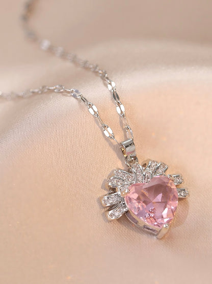 Heart and Bow Pendant Necklace