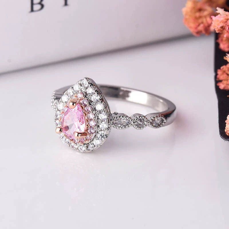 Pink Moissanite Double Halo Pavé Ring