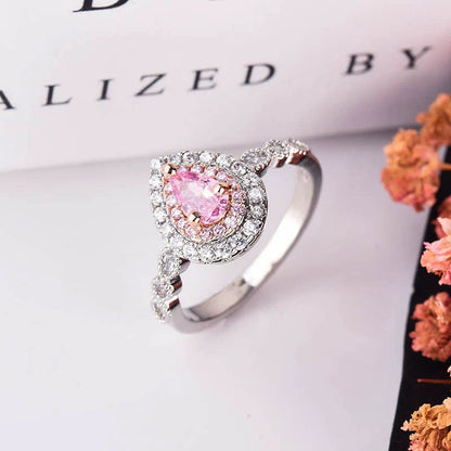 Pink Moissanite Double Halo Pavé Ring