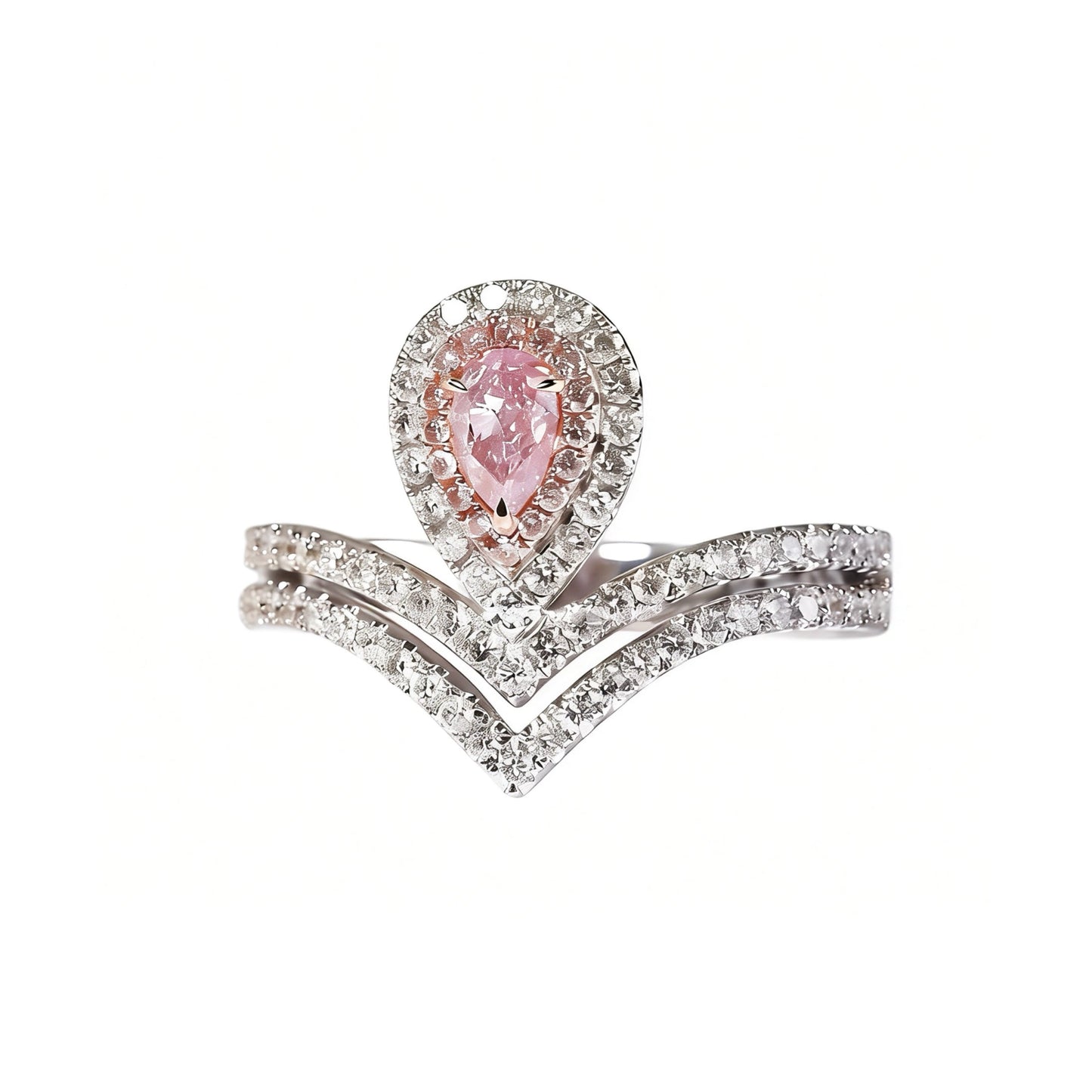 Tear Drop Double Halo Ring
