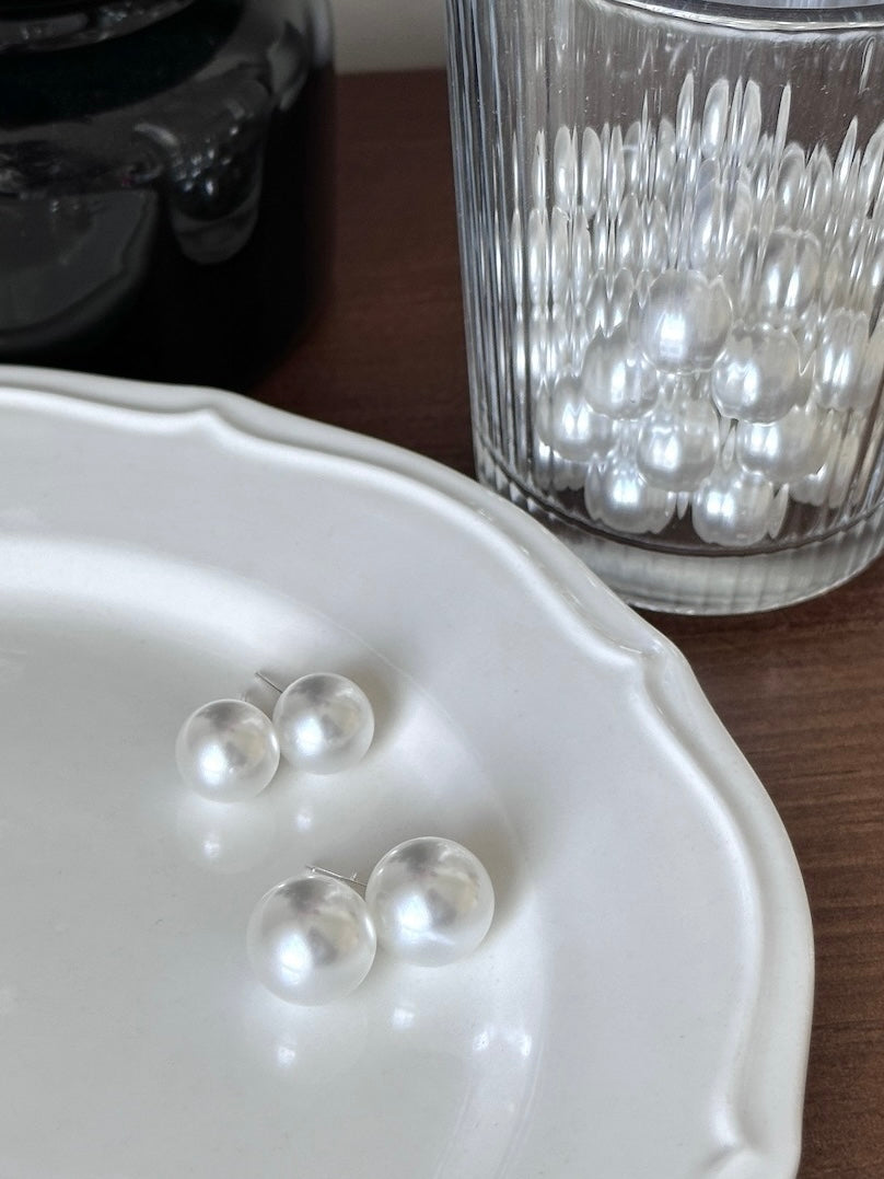 White Round Swarovski Pearl Stud Earrings