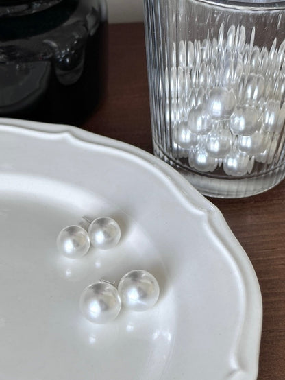 White Round Swarovski Pearl Stud Earrings
