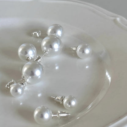 White Round Swarovski Pearl Stud Earrings