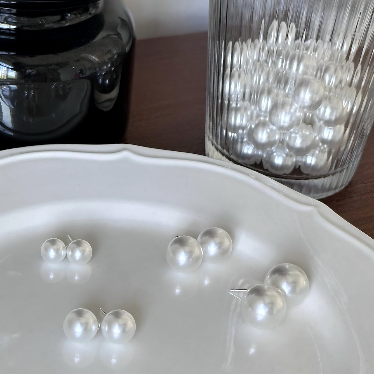 White Round Swarovski Pearl Stud Earrings