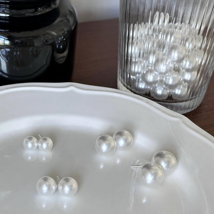 White Round Swarovski Pearl Stud Earrings