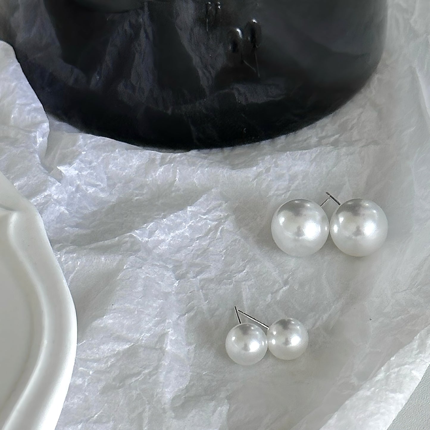 White Round Swarovski Pearl Stud Earrings
