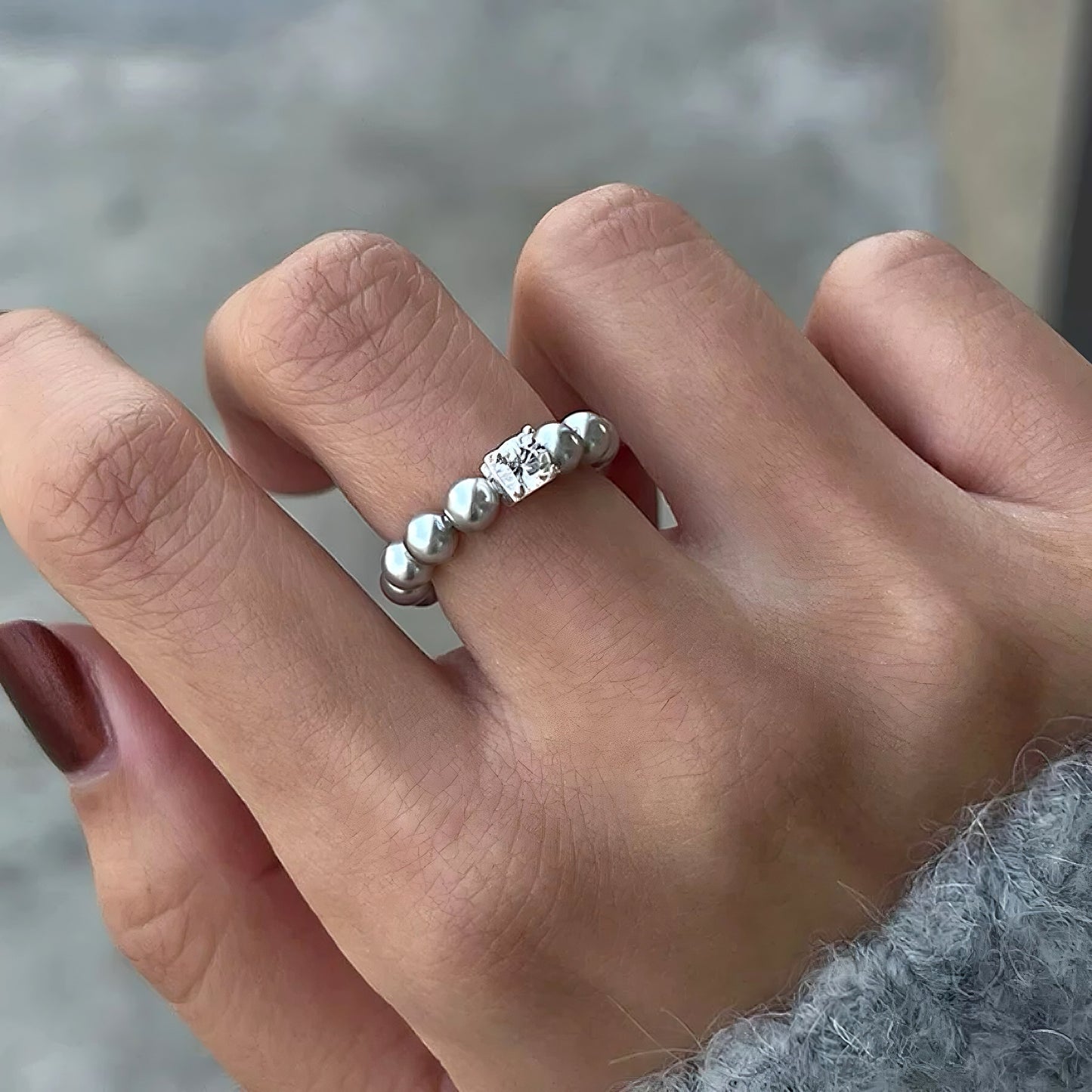 Square Rhinestone Swarovski Pearl Stretch Ring