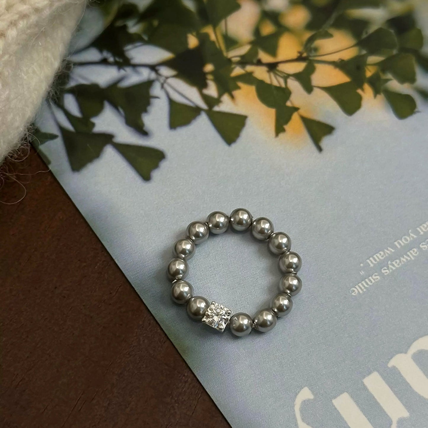 Square Rhinestone Swarovski Pearl Stretch Ring