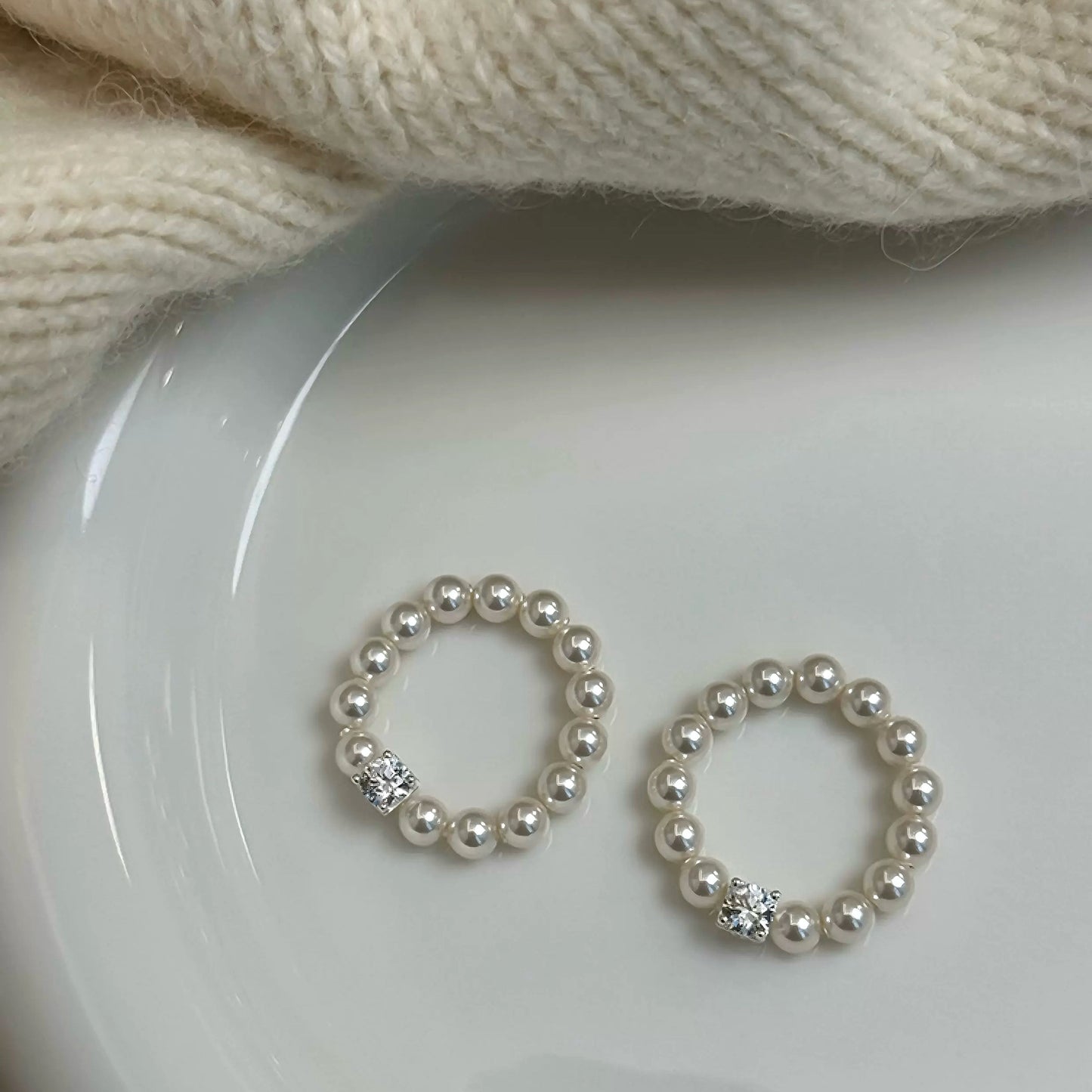 Square Rhinestone Swarovski Pearl Stretch Ring