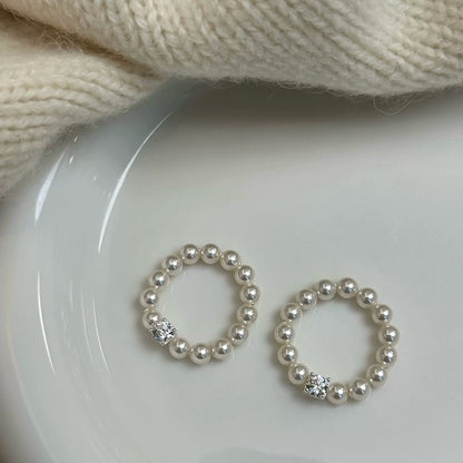Square Rhinestone Swarovski Pearl Stretch Ring
