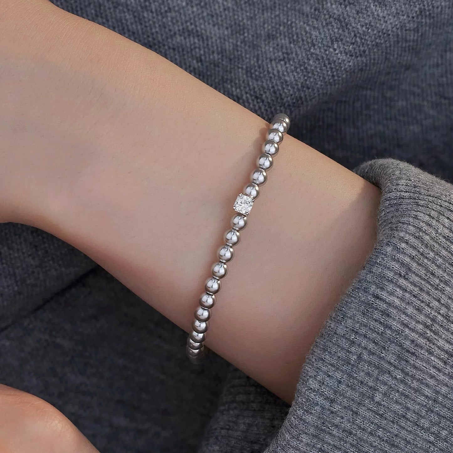Square Rhinestone Swarovski Pearl Stretch Bracelet