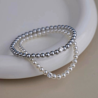Square Rhinestone Swarovski Pearl Stretch Bracelet
