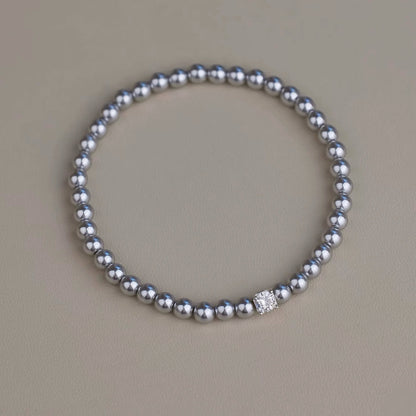 Square Rhinestone Swarovski Pearl Stretch Bracelet