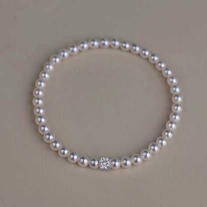 Square Rhinestone Swarovski Pearl Stretch Bracelet