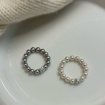 Square Rhinestone Swarovski Pearl Stretch Ring
