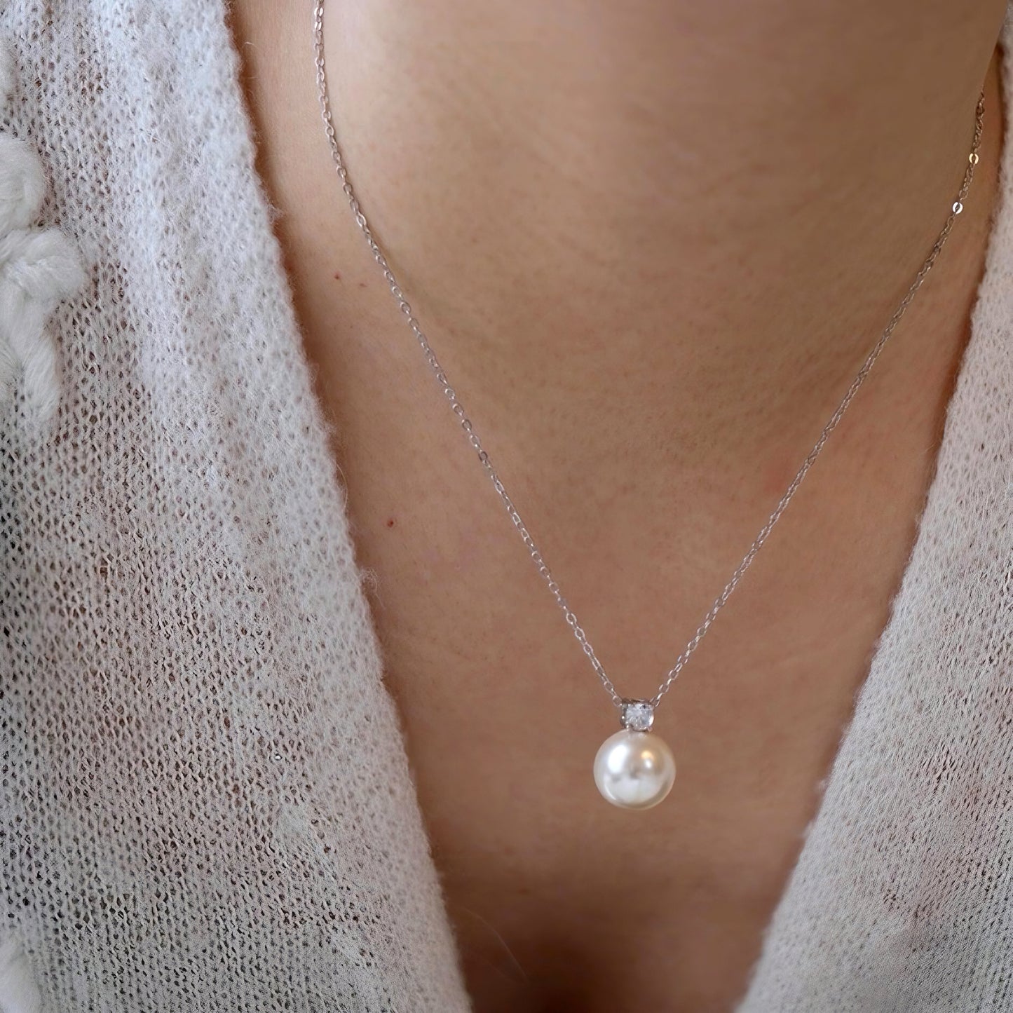 Princess Diana Pearl Pendant Sterling Silver Necklace and Stud Earrings