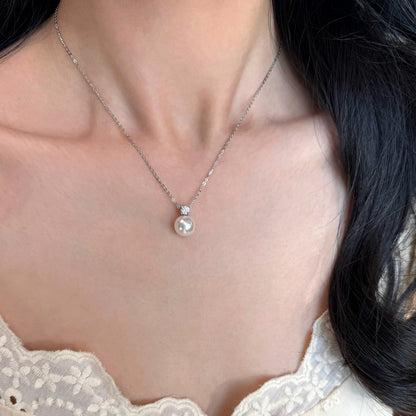 Princess Diana Pearl Pendant Sterling Silver Necklace and Stud Earrings