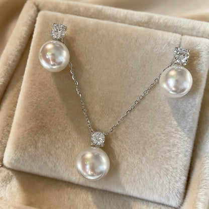 Princess Diana Pearl Pendant Sterling Silver Necklace and Stud Earrings