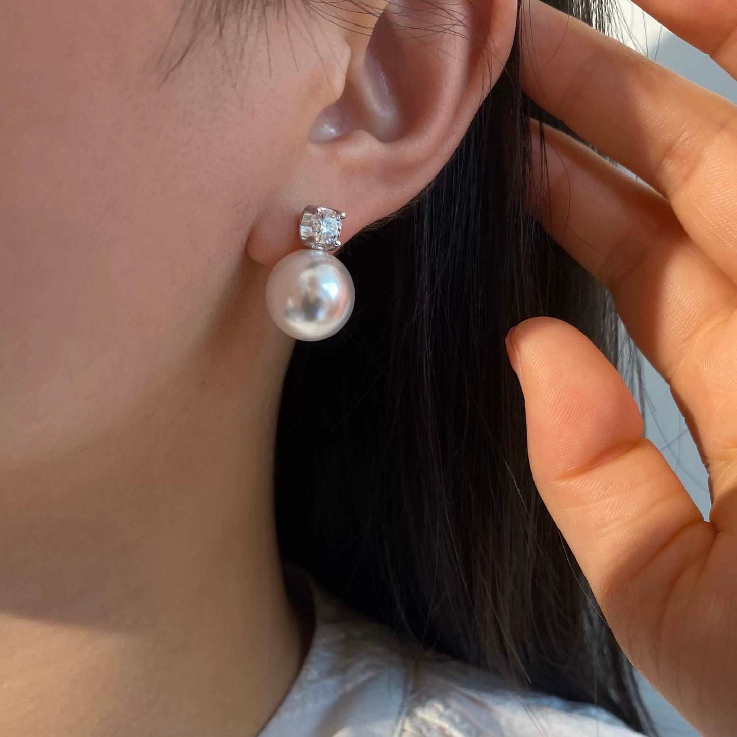 Princess Diana Pearl Pendant Sterling Silver Necklace and Stud Earrings