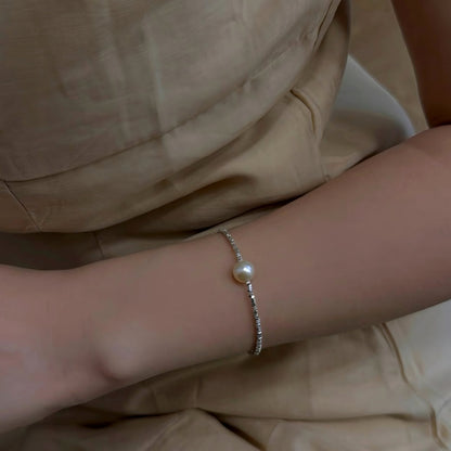 Sterling Silver Beaded Bracelet With Swarovski Pearl
