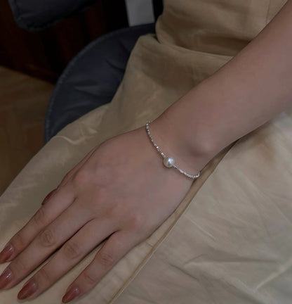 Sterling Silver Beaded Bracelet With Swarovski Pearl