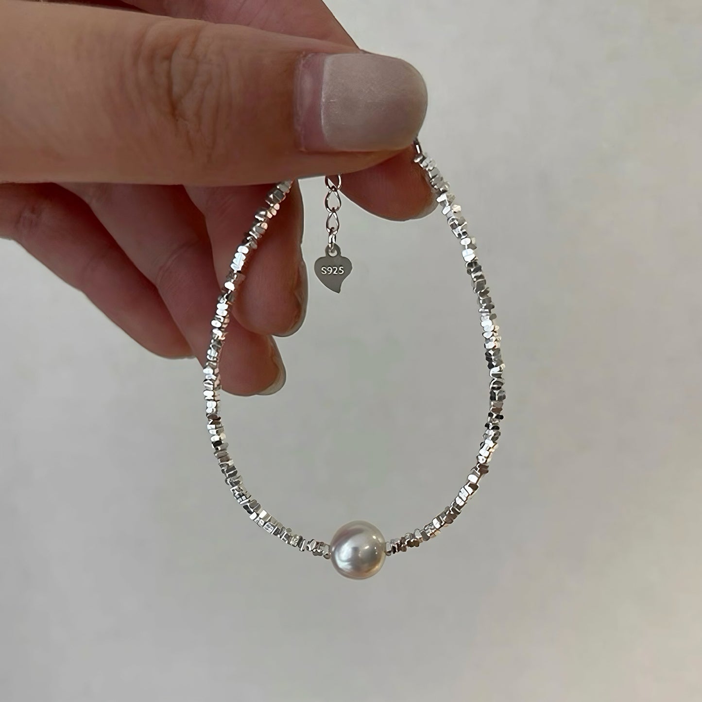 Sterling Silver Beaded Bracelet With Swarovski Pearl