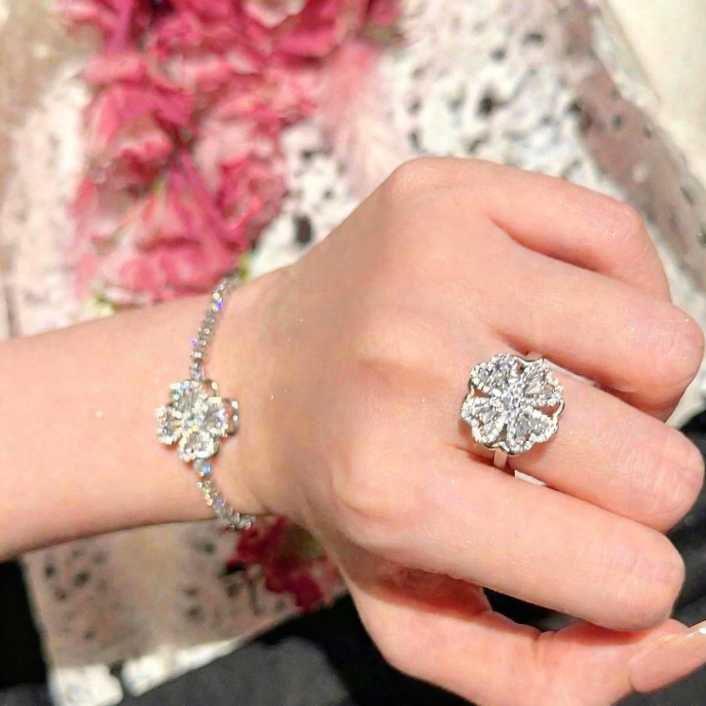 Diamond Clover Spinner Worry Stud Earrings