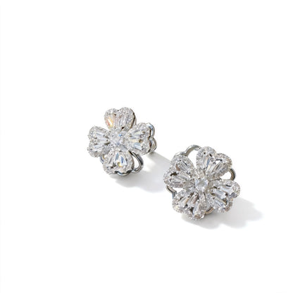 Diamond Clover Spinner Worry Stud Earrings