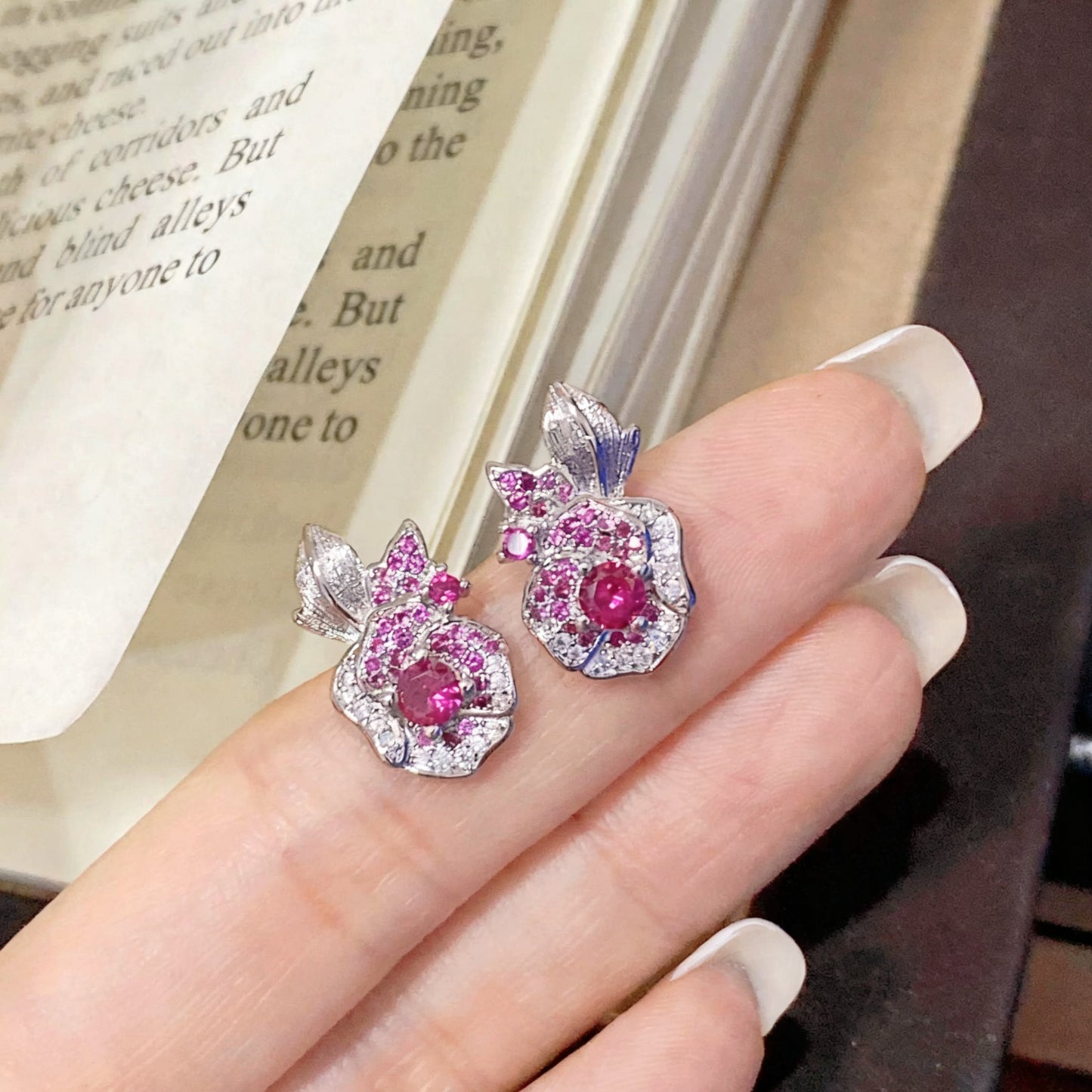 Vintage Rose Ruby Stud Earrings