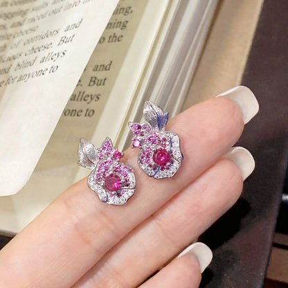 Vintage Rose Ruby Stud Earrings