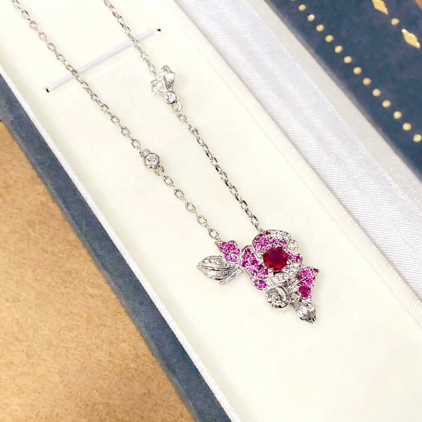 Vintage Rose Ruby Necklace