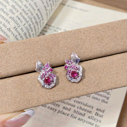 Vintage Rose Ruby Stud Earrings