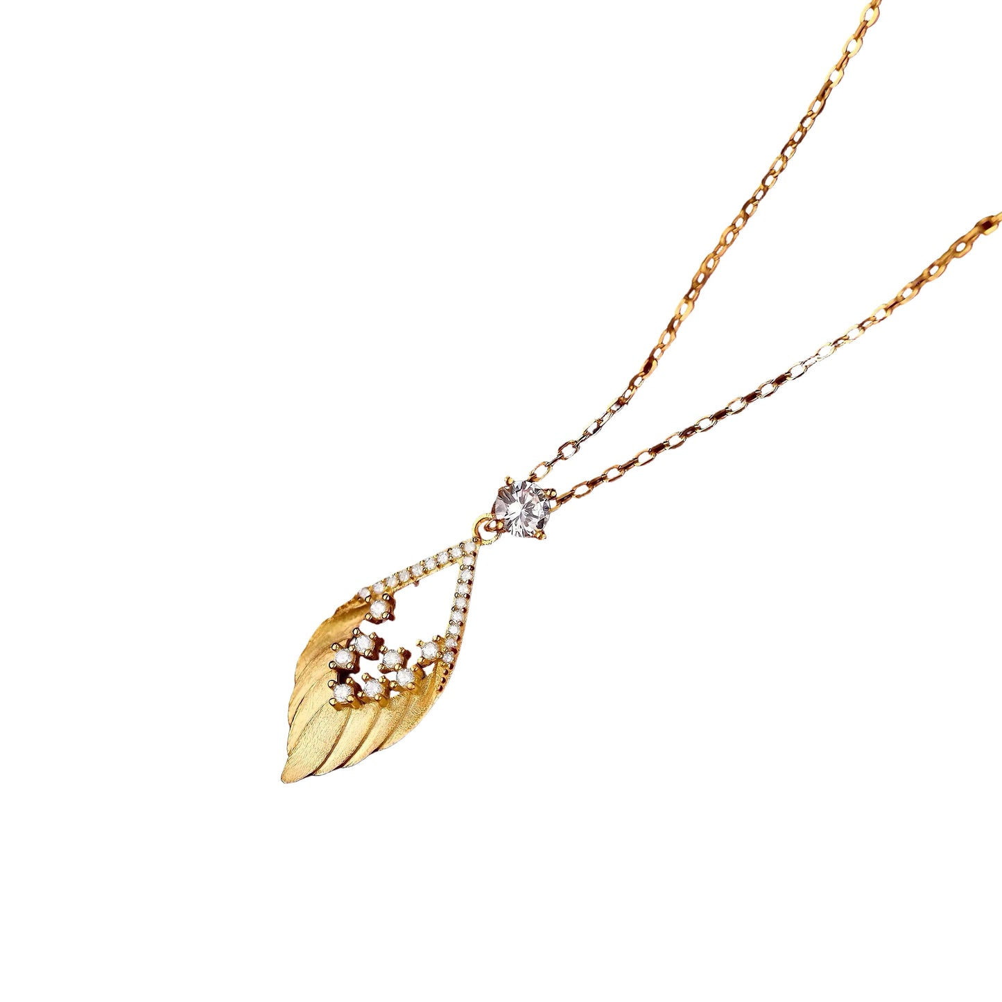 Golden Feather Pendant Necklace