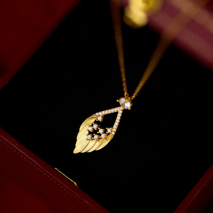 Golden Feather Pendant Necklace
