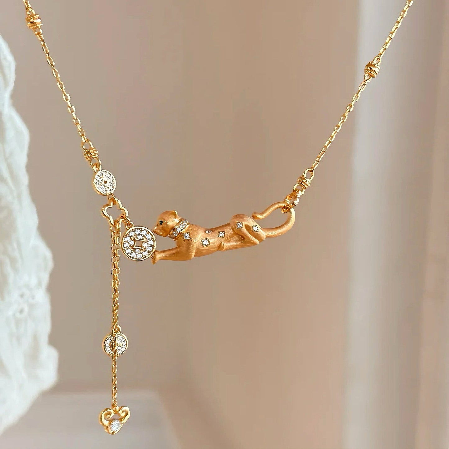 Fortune Panther Coin Necklace