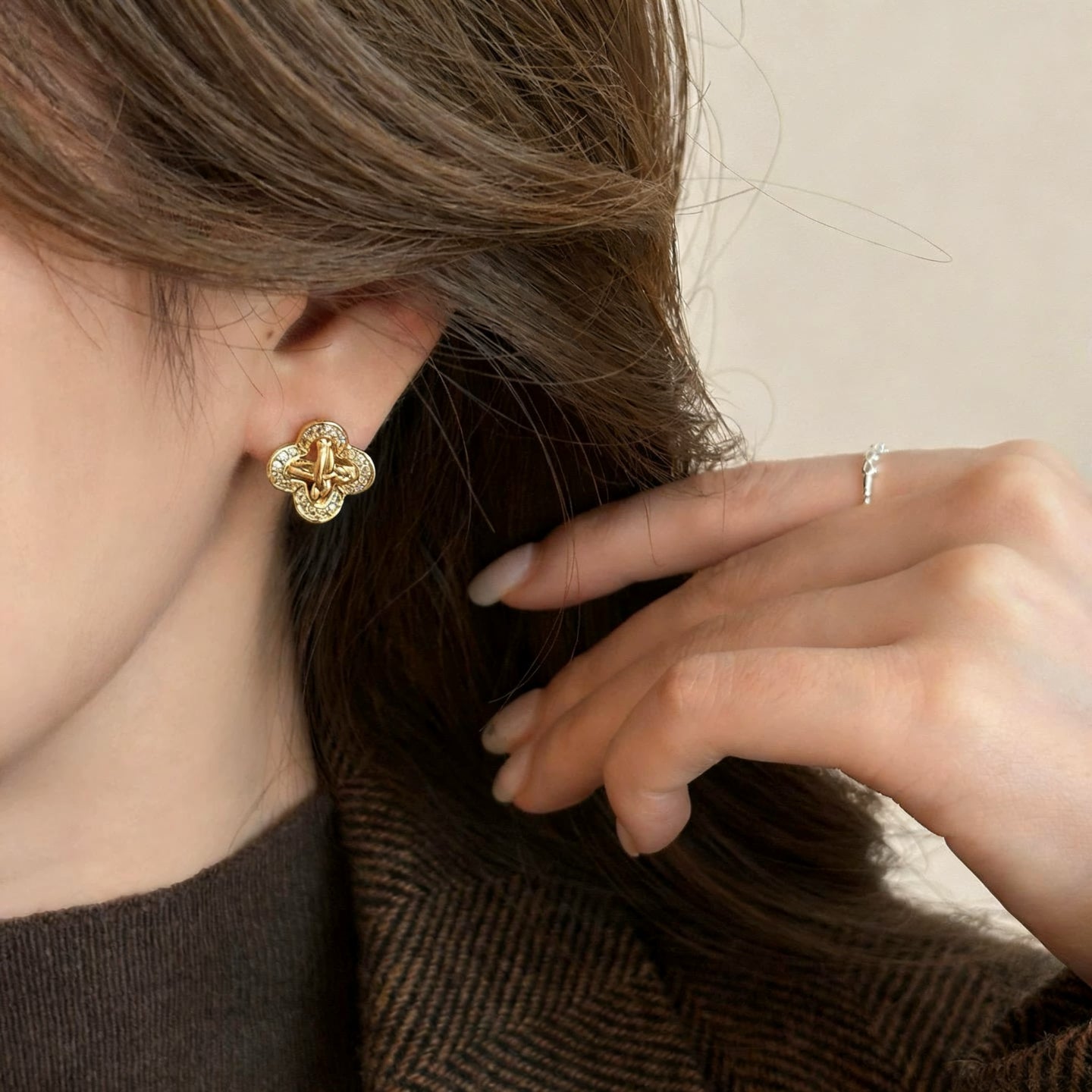 Lucky Clover Braided Stud Earrings