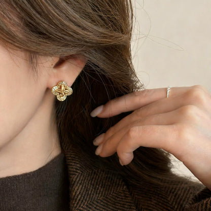Lucky Clover Braided Stud Earrings
