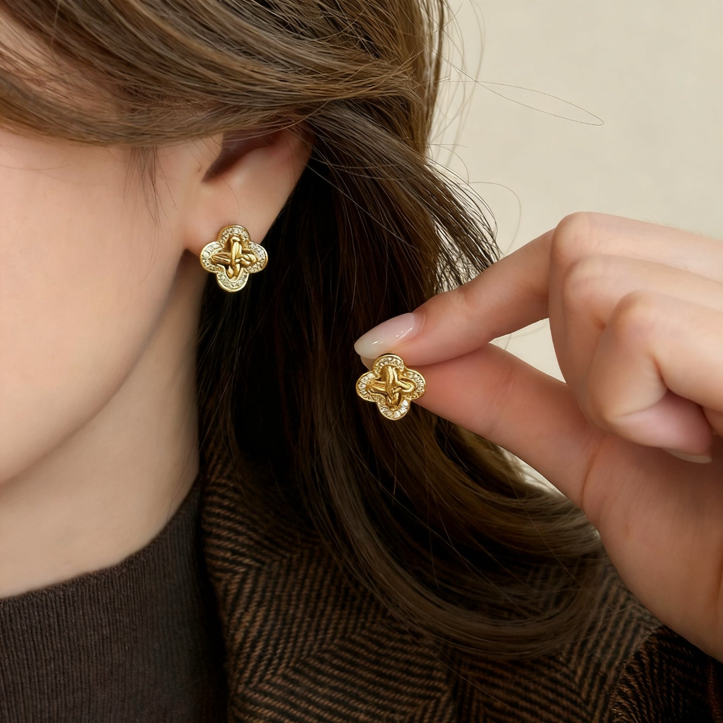 Lucky Clover Braided Stud Earrings