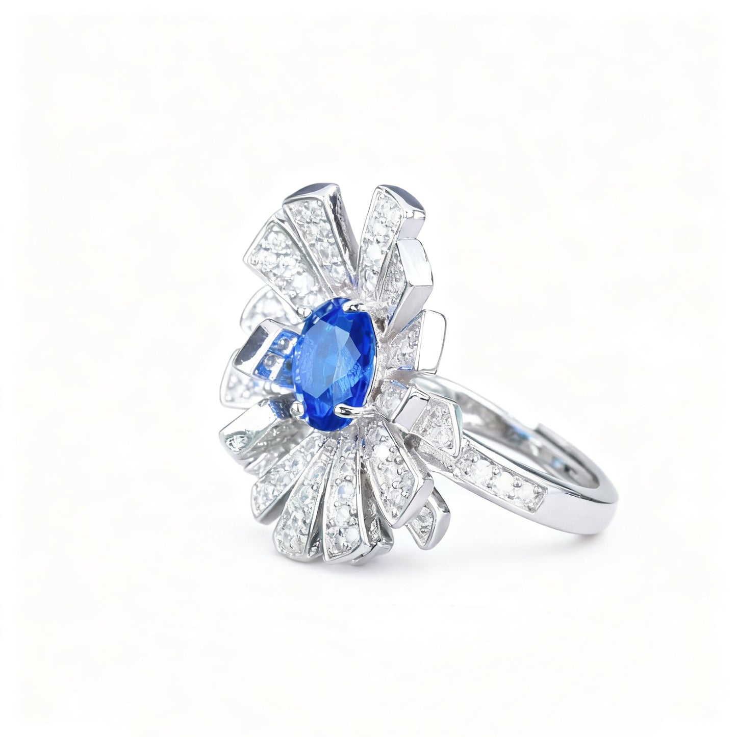 Twin Flowers Sapphire Carbon Diamond Ring