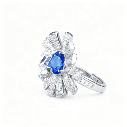 Twin Flowers Sapphire Carbon Diamond Ring