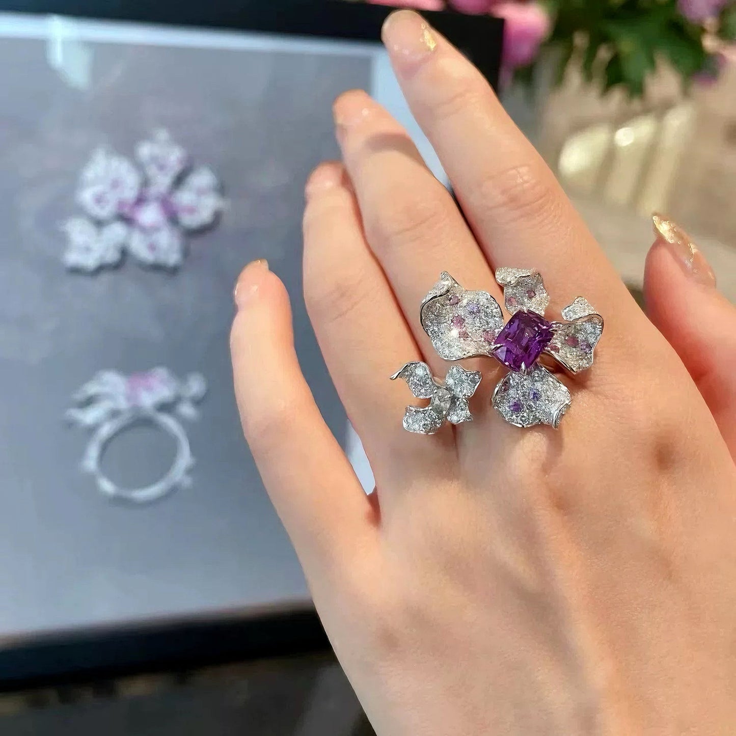 Purple Orchid Open Ring