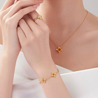 Hollow Clover Brushed Gold Necklace