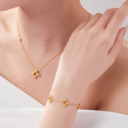 Hollow Clover Brushed Gold Necklace