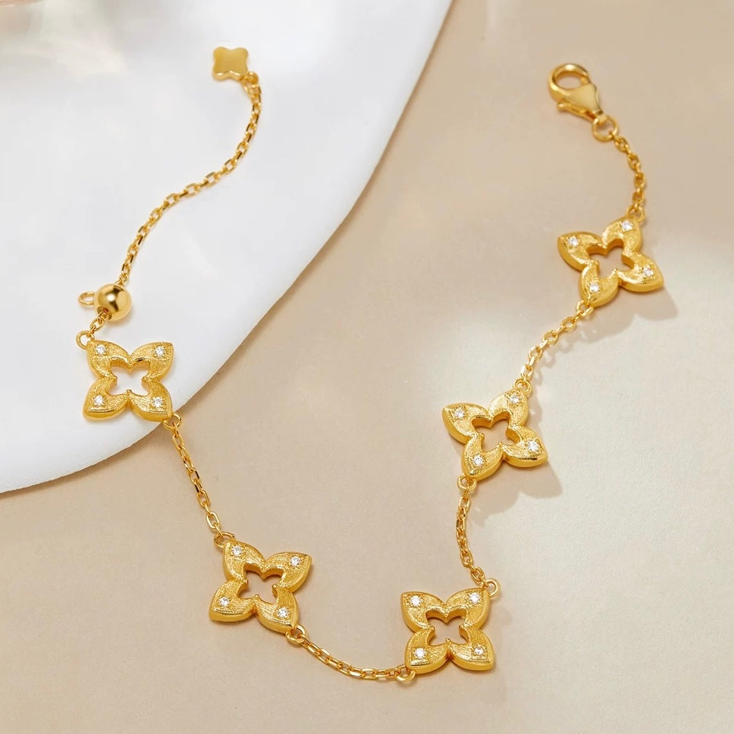 Hollow Clover Brushed Gold Necklace